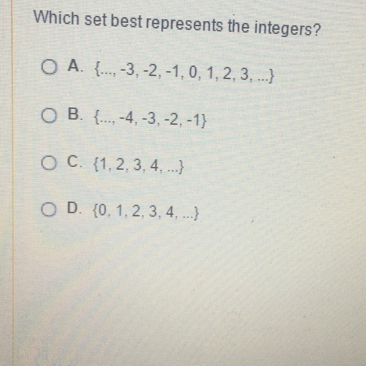 Which set best represents the integers?-example-1