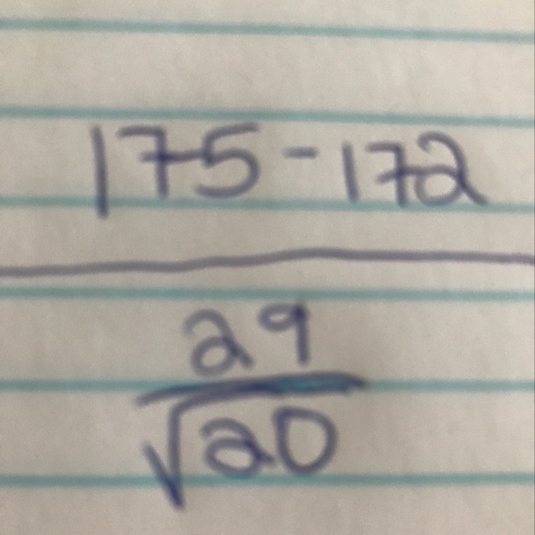 What is 175-172 divided by 29 over the square root of 20-example-1