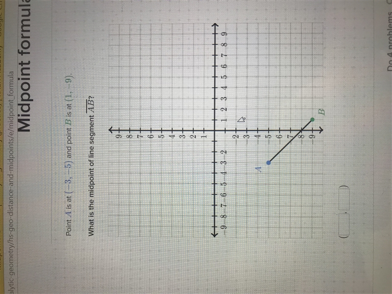 Need help solving for the midpoint between point a and point b-example-1