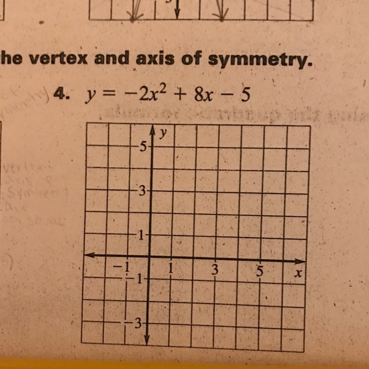 What is the vertex and axis of symmetry of -2x^2+8x-5-example-1