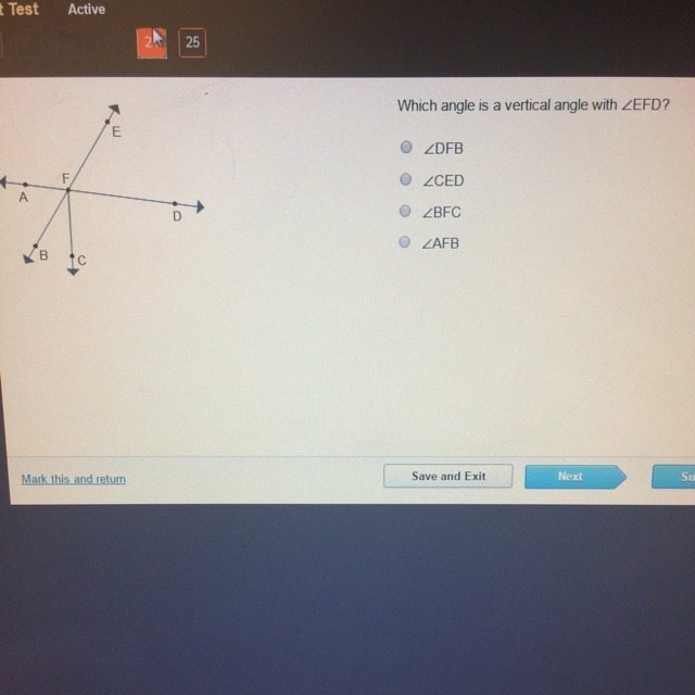 Which angle is a vertical angle with-example-1