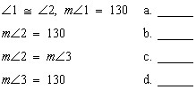 GEOMETRY IM STUCK! PLEASE HELP!! Given: ∠1≡∠2, m∠1 =130 Prove:m∠3=130-example-2