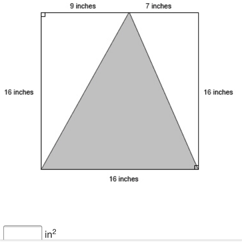 What is the area of the shaded triangle inside the square . Round to the nearest square-example-1