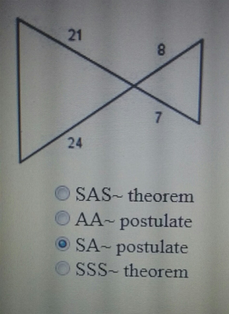 Which theorem or postulate proves the two triangles are similar-example-1