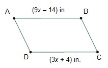 In parallelogram ABCD, what is DC? DC = in.-example-1