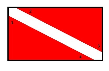 Scuba divers use a red flag with a white diagonal stripe to let other people know-example-1