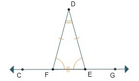 Triangle DEF is an isosceles, so DEF = DFE. Angle DEF measures 75°. What is the measure-example-1