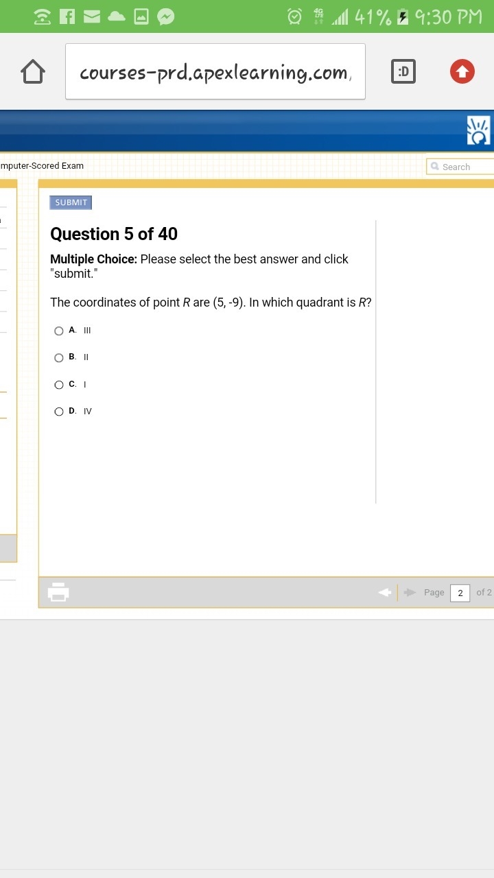 The coordinates of point R are (5, -9). In which quadrant is R?-example-1