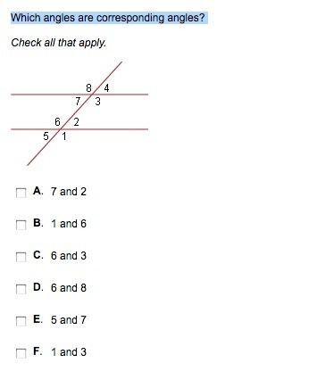 Which angles are corresponding angles?-example-1