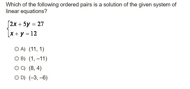 Which of the following ordered pairs is a solution of the given system of linear equations-example-1