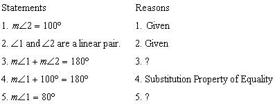 Provide the reasons for statements 3 and 5 in the proof. Given: ∠1 and ∠2 form a linear-example-1