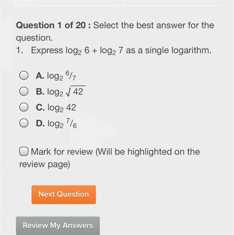 Express log2 6 + log2 7 as a single logarithm.-example-1