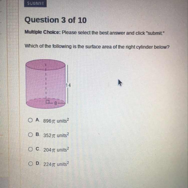 Which of the following is the surface area of the right cylinder below?-example-1