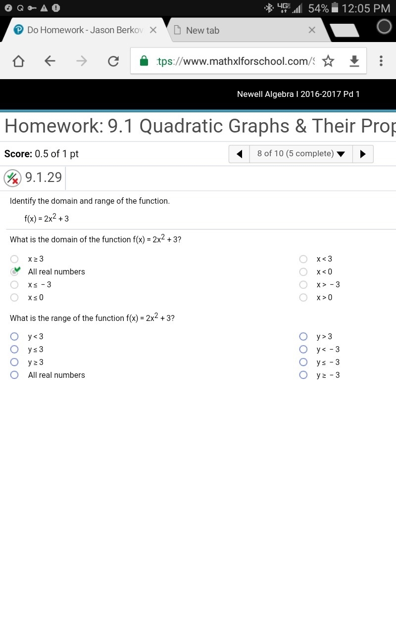 What is the range of the function f (x)=2x^2+3? i already found the domain-example-1