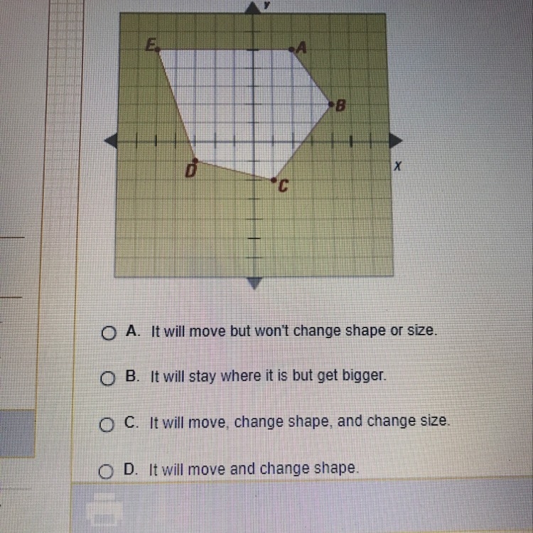 If ABCDE is translated 2 units to the right and 4 units up, what will happen to the-example-1