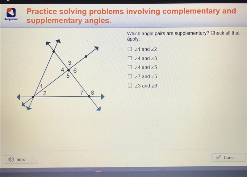 Which angle pairs are supplementary ?-example-1