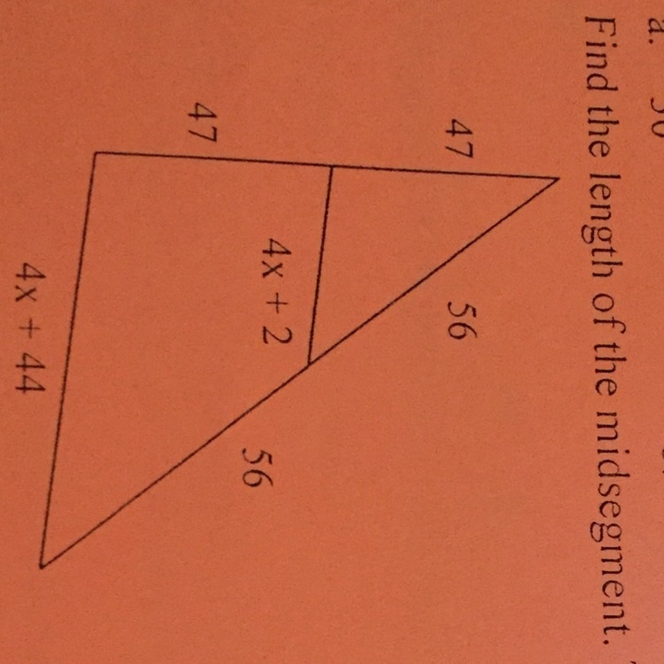 I need to find the midsegment. There are 4 choices which are A. 24 B. 0 C. 42 D.84-example-1