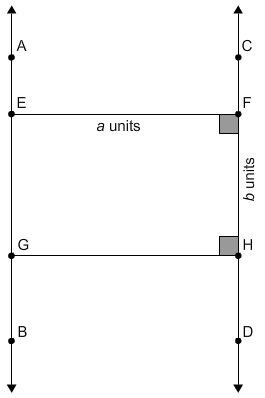 AB is perpendicular to line segment [CF, FH, DH, GH] . If the length of EF is a units-example-1