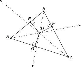 AD¯¯¯¯¯ ​, BD¯¯¯¯¯ , and CD¯¯¯¯¯ are angle bisectors of the sides of △ABC . AG=5 m-example-1