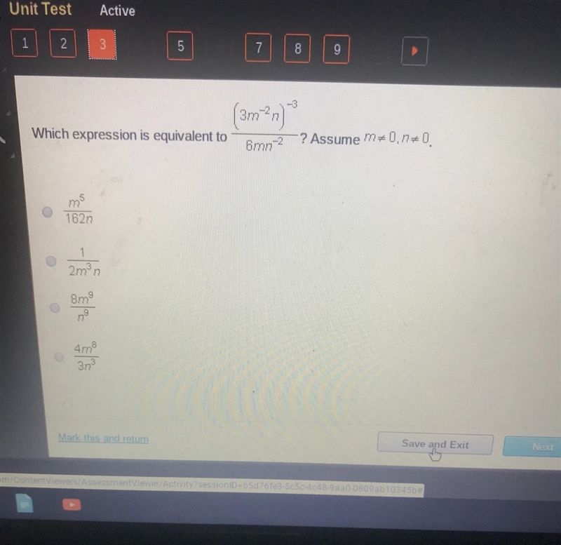 Which expression is equivalent to (3m^-2n)^-3/6mn^-2-example-1