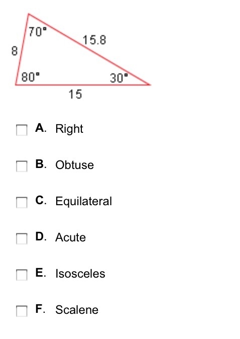 Classify the following triangle. Check all that apply.-example-1