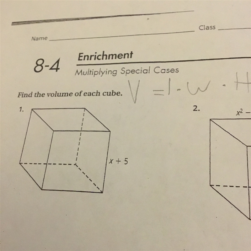 I need to find the volume of the cube using v=l*w*h-example-1