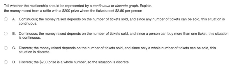 Tell whether the relationship should be represented by a continuous or discrete graph-example-1