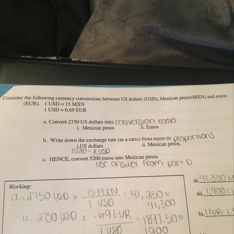 How do you convert euros to Mexican pesos in part b ii-example-1