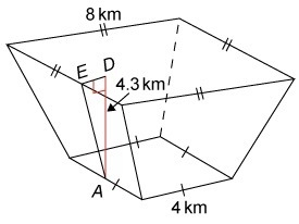 What is the lateral area of the drawing? A. 425 km2 B. 1021 km2 C. 200 km2 D. 114 km-example-1