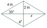 A quilt piece is designed with four congruent triangles to form a rhombus so that-example-1