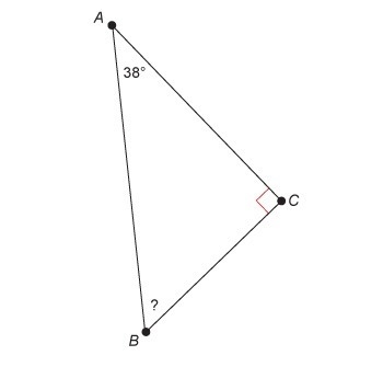 What is the measure of ∠B? A. 38° B. 52° C. 128° D. 142°-example-1