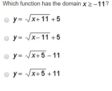 Please help. Which function has the domain x>=-11-example-1