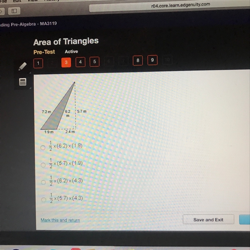 Which expression represents the area of the shaded triangle?-example-1