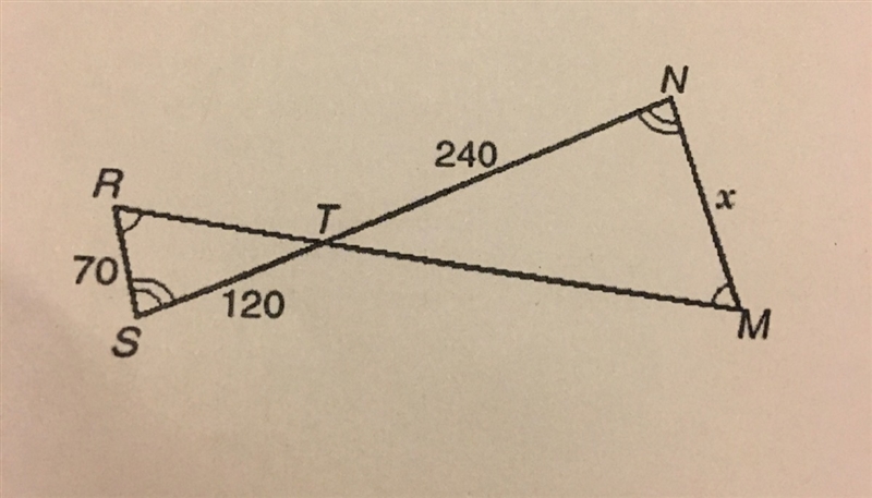 If triangle TSR is similar to triangle TNM, what is the length of x?-example-1