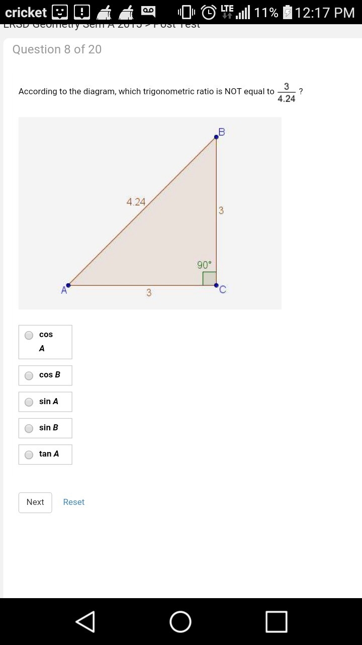 According to the diagram, which trigonometric ratio is NOT equal to 3 ? _ 4.24-example-1