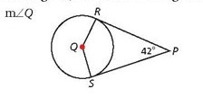 PR and PS are tangent to center Q. Find the measurement of angle Q-example-1