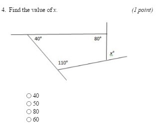 Find the value of x a. 40 b. 50 c. 80 d. 60 Please someone help soon!!-example-1