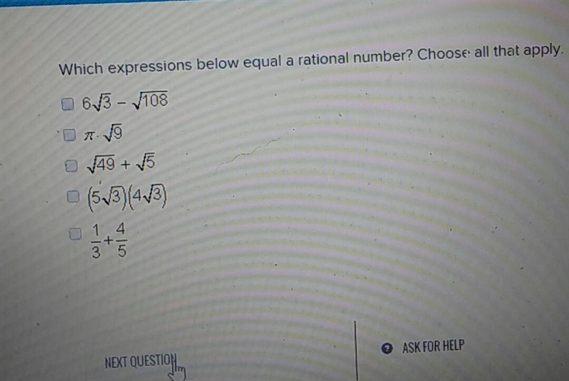 Which expressions below equal a rational number-example-1