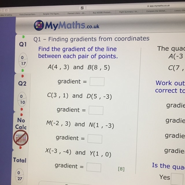 Finding gradients from coordinates please help due in tomorrow!! X-example-1