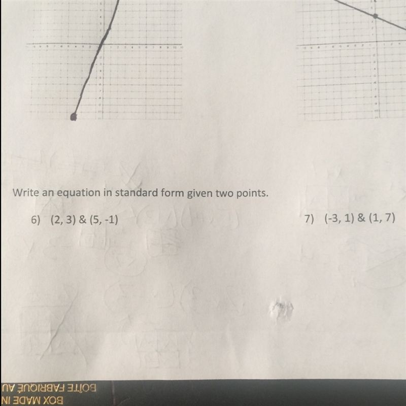 Write an equation in standard form given two points.-example-1