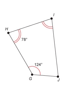 What is the measure of ∠J in this quadrilateral?-example-1