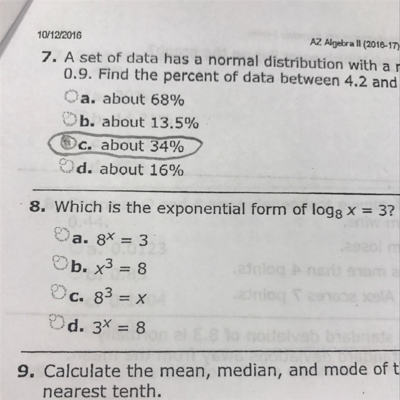 8. Which is the exponential form of log8 x=3?-example-1