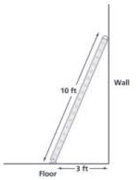 A 10-foot ladder leans against a wall with its foot braced 3 feet from wall’s base-example-1