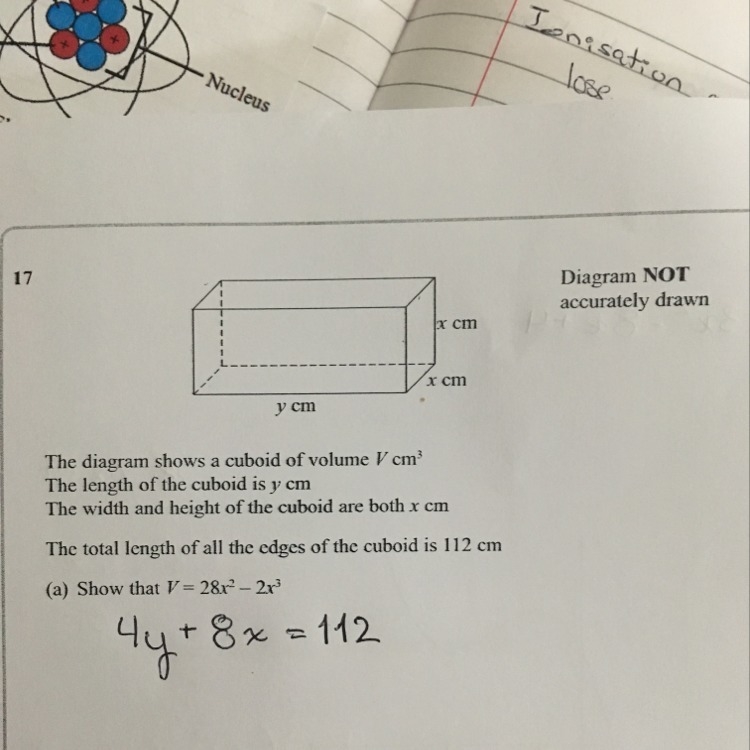 How do I show that V=28x^2 - 2x^3 ??-example-1