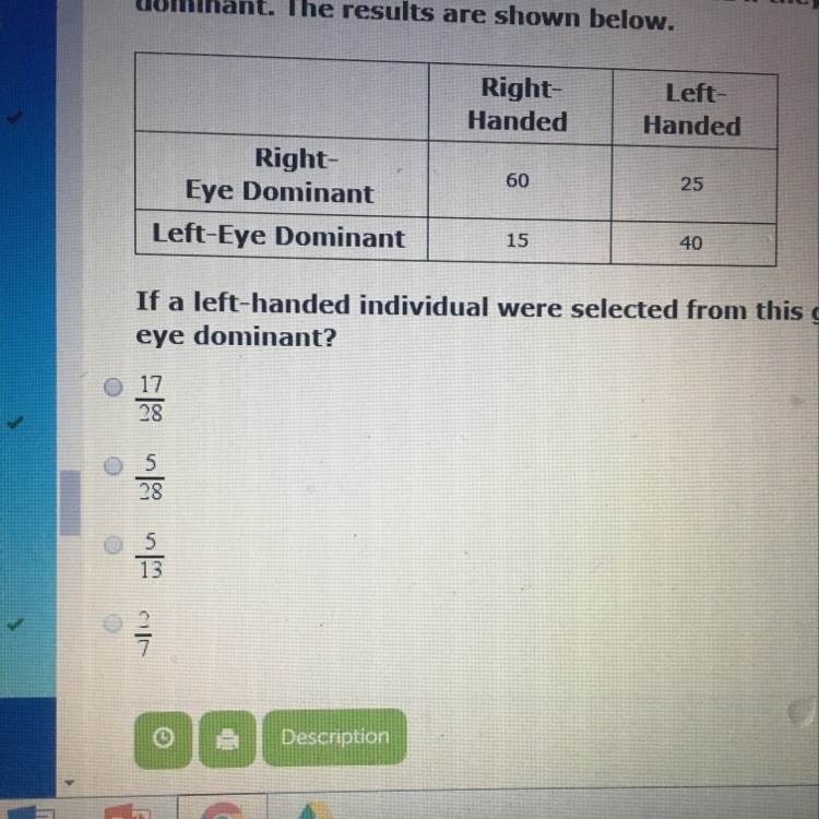 The question says; If a left-handed individual were selected from this group, what-example-1