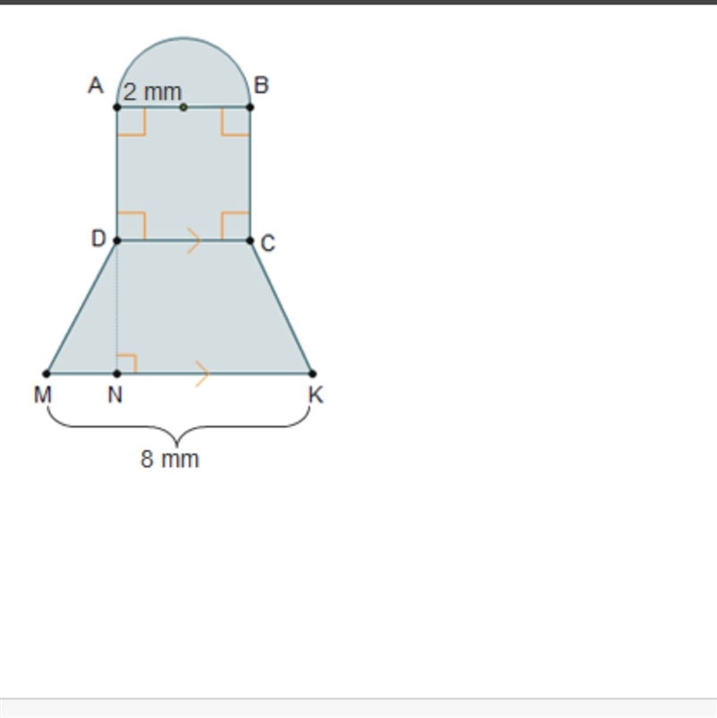 What is the area of the composite figure if AB ≅ BC ≅ CD ≅ DA ≅ DN? (2π + 28) mm2 (2π + 32) mm-example-1