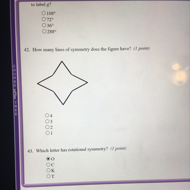 How many lines of symmetry does the figure have? A. 4 B. 3 C. 2 D. 1-example-1