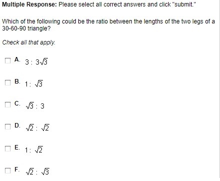 Which of the following could be the ratio between the lengths of the two legs of a-example-1