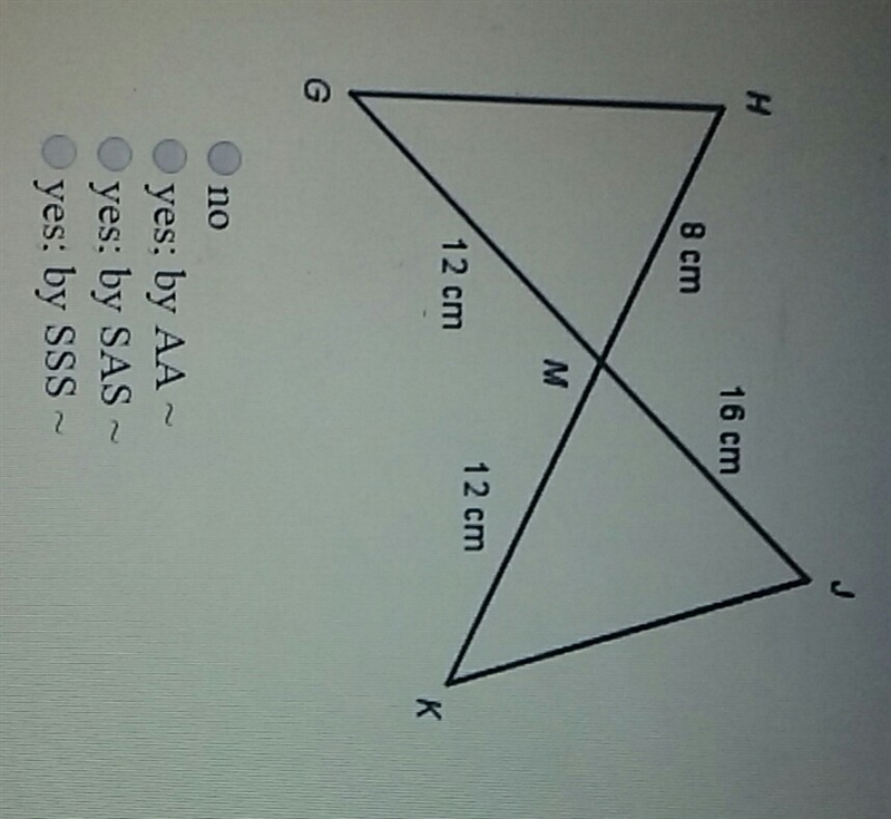 Are two triangles similar? and how do you know-example-1