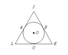 JK, KL, and LJ are all tangent to circle O. If JA=8, AL=7 and CK=10, what is the perimeter-example-1